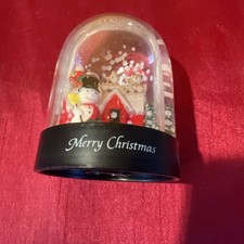 Vintage Kitsch Plastic Snow Globe Christmas Scene Snowman and House