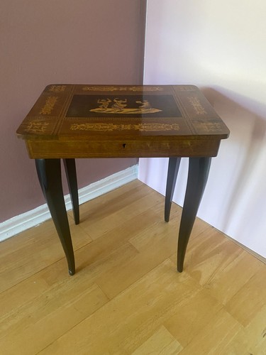 Marquetry inlay sewing table