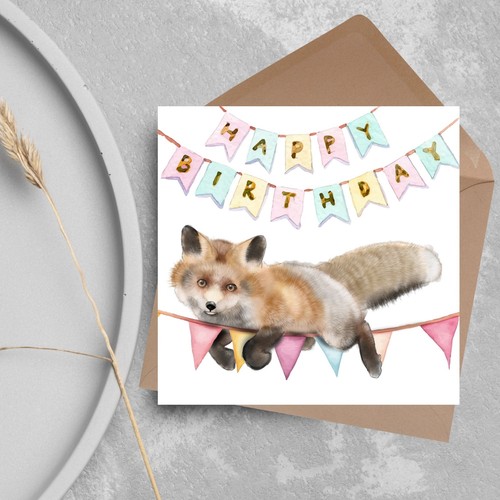 Fox birthday card - card,, cute