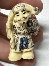 ANTIQUE JAPANESE NETSUKE CARVED BOVINE Man With Sack SIGNED Figure