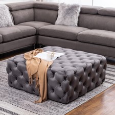 Extra Large Chesterfield Footstool Ottoman Coffee Table Bench Stool Grey Velvet