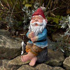 Fishing Gnome Garden Ornament Resin Outdoor Figure | Funny Gift Decor Statue