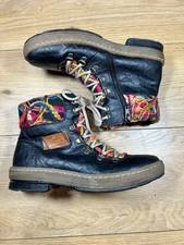 Rieker Ankle Boots Multi Colour Cuff Black Leather Combat Style EU 39 UK 6