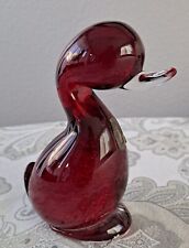 Powell's Whitefriars Glassworks Vintage 5 1/2" Ruby/Clear Glass Bullicante Duck
