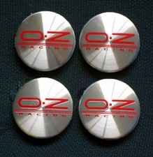 GENUINE OZ RACING CENTRE CAPS M582 BRUSHED ALLOY WITH RED LOGO