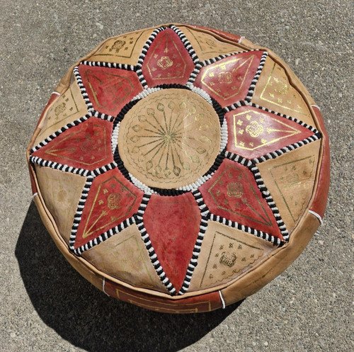 Leather moroccan style pouffe - moroccan,