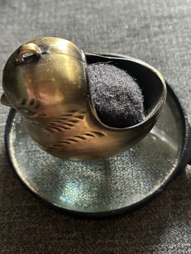 Brass bird pin cushion holder - brass,