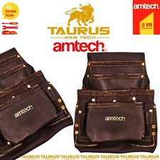 4x Pocket AMTECH Heavy Duty GENUINE LEATHER Tool Belt Pouch Builders Work DIY UK