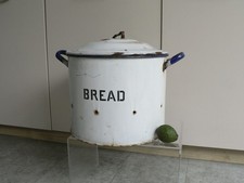 Vintage Bread Bin  Round Enamel HUGE Germany Kitchenalia Rustic Storage XXL 