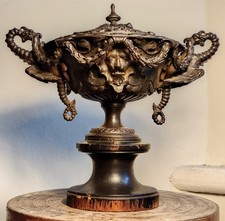 E G Zimmerman, Hanau Antique Cast Iron Tazza Urn with Lid c.1880, Dragon Handles