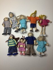 PLAN TOYS Wooden Dolls Family Lot Of 9 People Poseable Toys Dollhouse