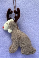 LIVER BEDLINGTON TERRIER  CHRISTMAS REINDEER - Part needle felted DOG