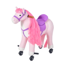 HOMCOM Kids Walking Ride on Horse Toy Plush Walk Pony with Wheels Sound