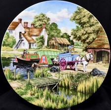 Royal Worcester Romance of the Waterways Loading Up Canal Barge Plate