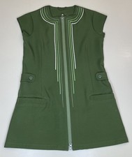 Skunk Funk SKFK Green Mod Shift Mini Dress Full Zip Front Striped Cap Sleeve 2