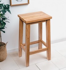 Breakfast Bar Stool, Solid Oak Wooden Kitchen Stool with Footrest, Dining Seat