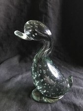 Vintage Whitefriars Green Glass Duck, Dilly Duck 14cm Tall
