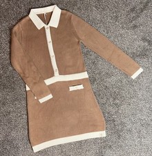 BNWT GEORGE @ ASDA BILLIE FAIERS BROWN CREAM KNIT COLLAR BUTTON DRESS AGE 7-8