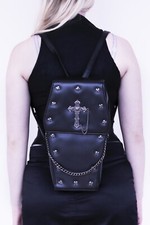 GOTHIC COFFIN BAG Handbag Backpack Black Metal Cross Steam Punk Rock Goth Vegan