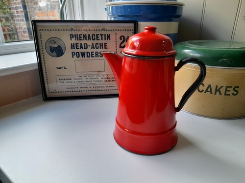 Vintage red enamel coffee pot - vintage,