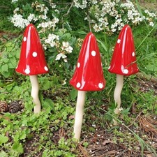 Ceramic Tinkling Red Polka Dot Garden Toadstools, Mushrooms, Garden Decoration