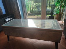  Light grey velour coffee table with storage. Converts to "desk".