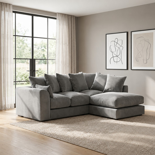 Plush velvet lshape couch r - couch, l/r