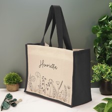 Personalised Tote Bag Custom Large Jute Shopping Bag Wild Flowers Floral Design
