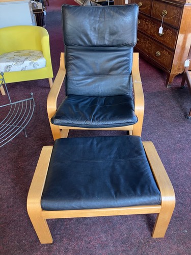 Ikea poang black leather chair - ikea,