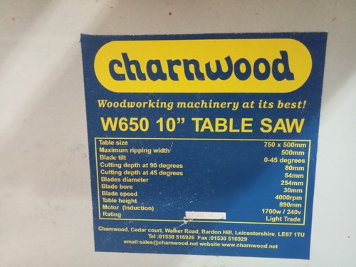 Charnwood w650 table - charnwood, 10"