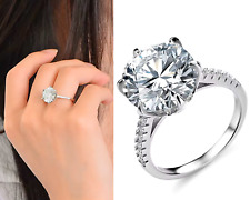 GENUINE LARGE 5CT Moissanite Ring Round 925 Sterling Silver Engagement Sparkly D