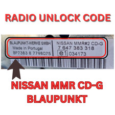 UNLOCK RADIO CODE FOR NISSAN MICRA K12 NOTE BLAUPUNKT BP MMR CD RADIO PIN CODE