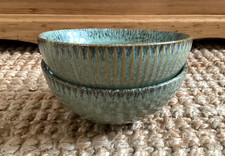 2x Dartington by Joyye Green Ribbed Stoneware 6 Inch Dessert Cereal Soup Bowls