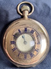 Antique Half Hunter Pocket Watch Waltham USA Gold-Plated Full Working Condition