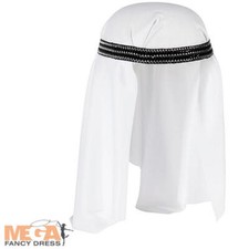 Arab Sheikh White Hat Abrabian Nights Fancy Dress Mens Eastern Costume Headdress
