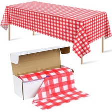 Red and White Plastic Checkered Tablecloth Roll 54Inch X 300Ft, Premium Decor...