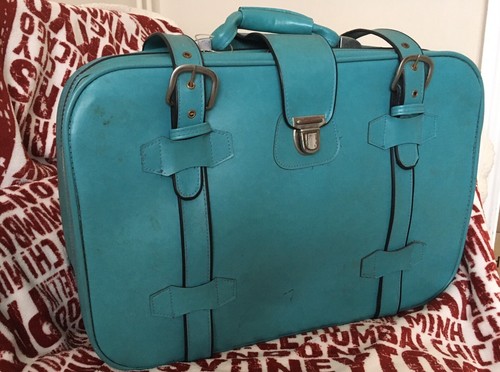 Blue vintage suitcase - vintage,