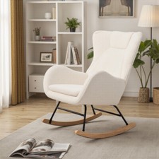 Upholstered Rocking Chair Sherpa Fleece Teddy White Armchair Padded Single Sofa