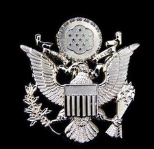 WWII US Army Epluribus Unum Officers Metal Cap Hat Badge Silver-US112