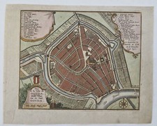 Gouda Holland Netherlands Gardens c. 1740 de Leth city plan map coat of arms