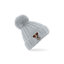 JACK RUSSELL TERRIER EMBROIDERED POM POM BEANIE HAT - 6 COLOURS - GIFT BOX