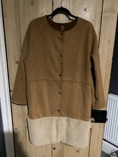 Zara Ladies Beige Camel Faux Suede Coat With Pockets Size L