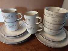 16pc Dinner Service 4x Bowl 8x Plates 4x Mugs Hearts Butterflies MADE WITH LOVE