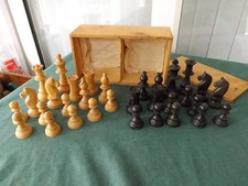 ANTIQUE HARD WOOD CHESS SET STAUNTON PATTERN Beech & Ebonized Set 8cm Kings