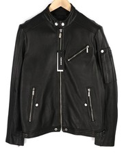 DIESEL L-Case-Ka Mens Jacket M Black Sheepskin Leather Band Collar RRP€450 *