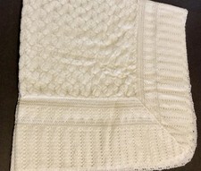 Vintage 50s KNIT BABY BLANKET~CHRISTENING SHAWL~Belgium-USA-White-Orig Box