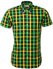 relco mens jamaican green black yellow check short sleeve reggae shirt size 2XL