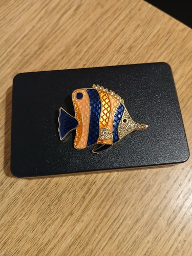 Blue orange angel fish brooch - orange,