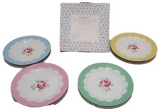 NEW Cath Kidston Provence Rose Placement Set Of 4 Dessert Plates 23cm Blue Green