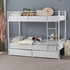 3Ft Metal Bunk Bed Frame Loft Sleeper Bed with Two Drawers Ladder Heavy White